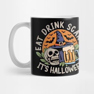 Funny Halloween Skull And Bear Eat Drink Scary It's Halloween Mug